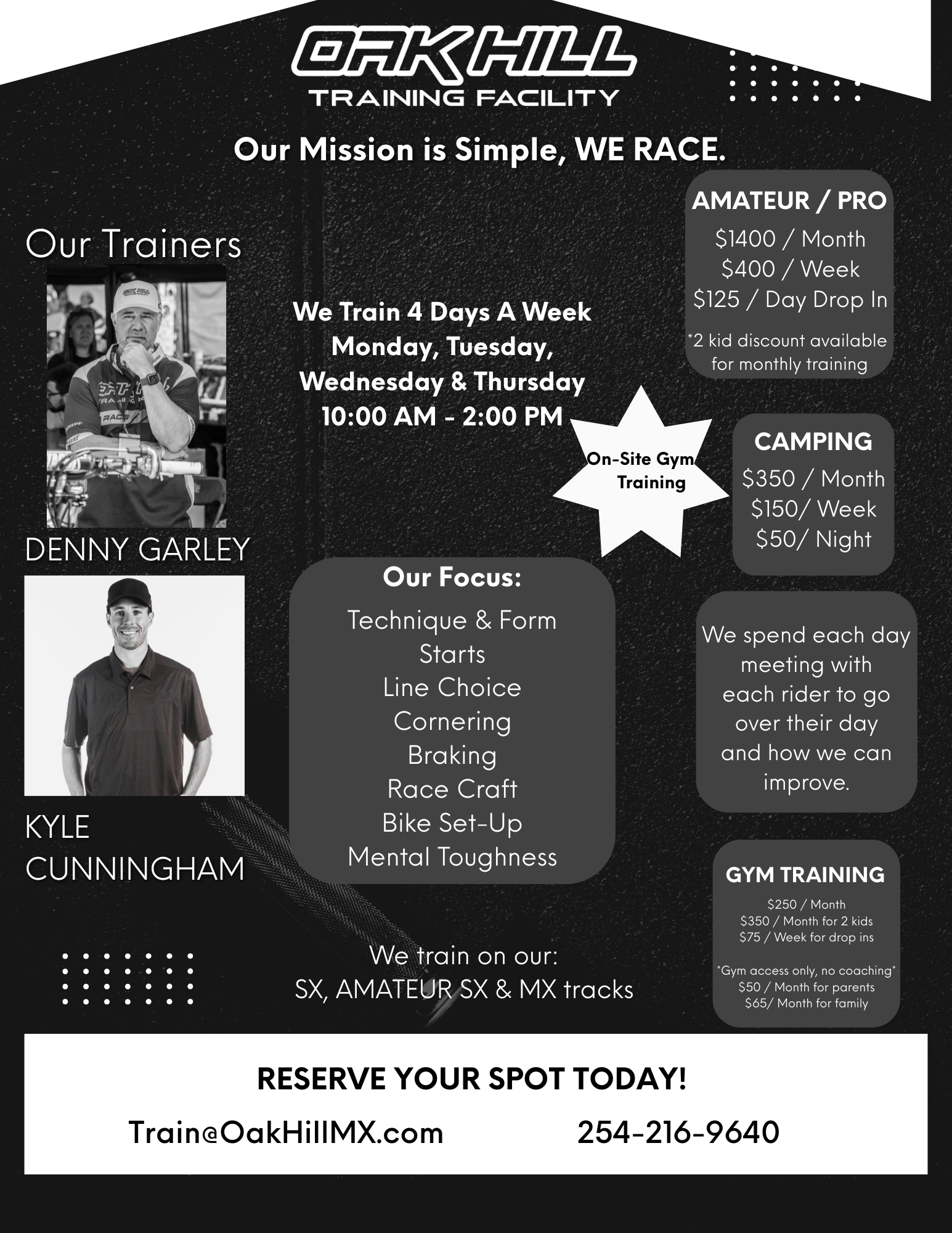 Oak Hill MX Training Prices